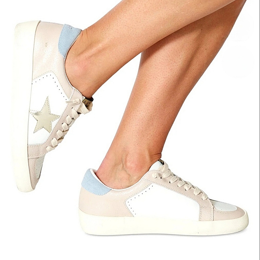 Vintage Havana "Reflex 11" Low Leather Sneakers Gold/Blush | Women's Size 11 - Picture 2 of 13